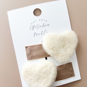 Wool Heart lined Hair Clips